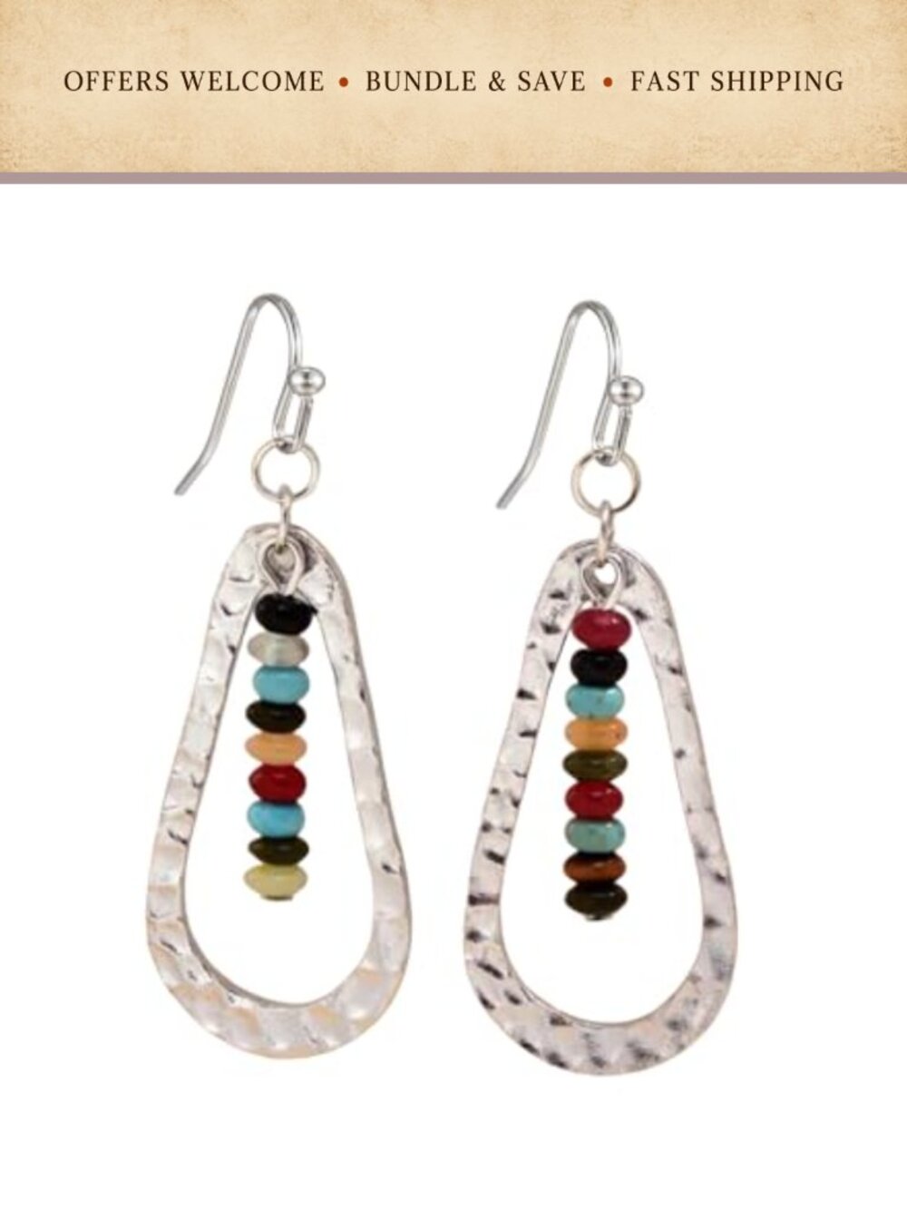 Boho Dangle Bead Earrings Water Drop Statement Silver Tone